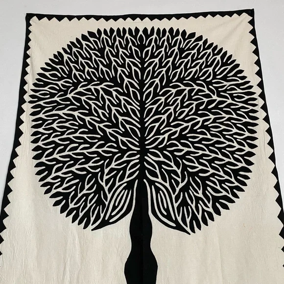 Tree of Life Appliqué Wall Hanging - Black / Ecru Large Textile Embroidered Art - Picture 4 of 8